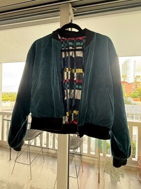 John Elliott Reversible Teal Velvet Bomber Jacket with Multicolor option